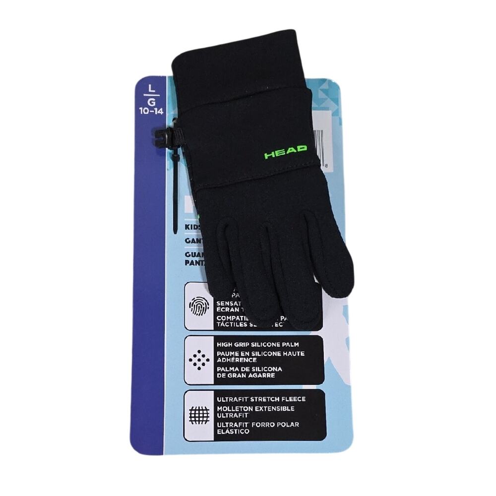 HEAD Kids Ultrafit Touchscreen Black Gloves Size Kids Large Ages 10-14 NEW